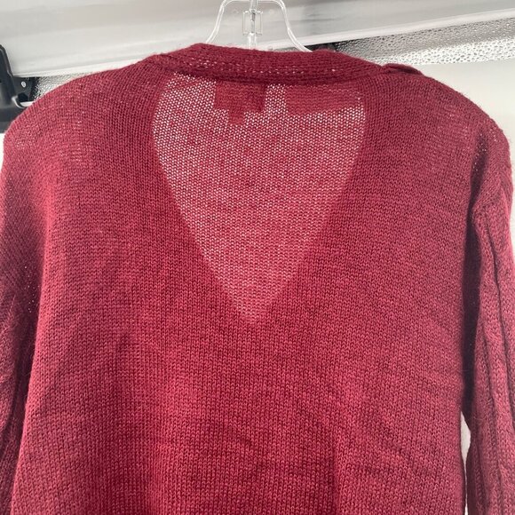 BiBi Women's Ruffle Button Up Cardigan Long Sleeve Maroon Large Lightweight - Picture 6 of 9